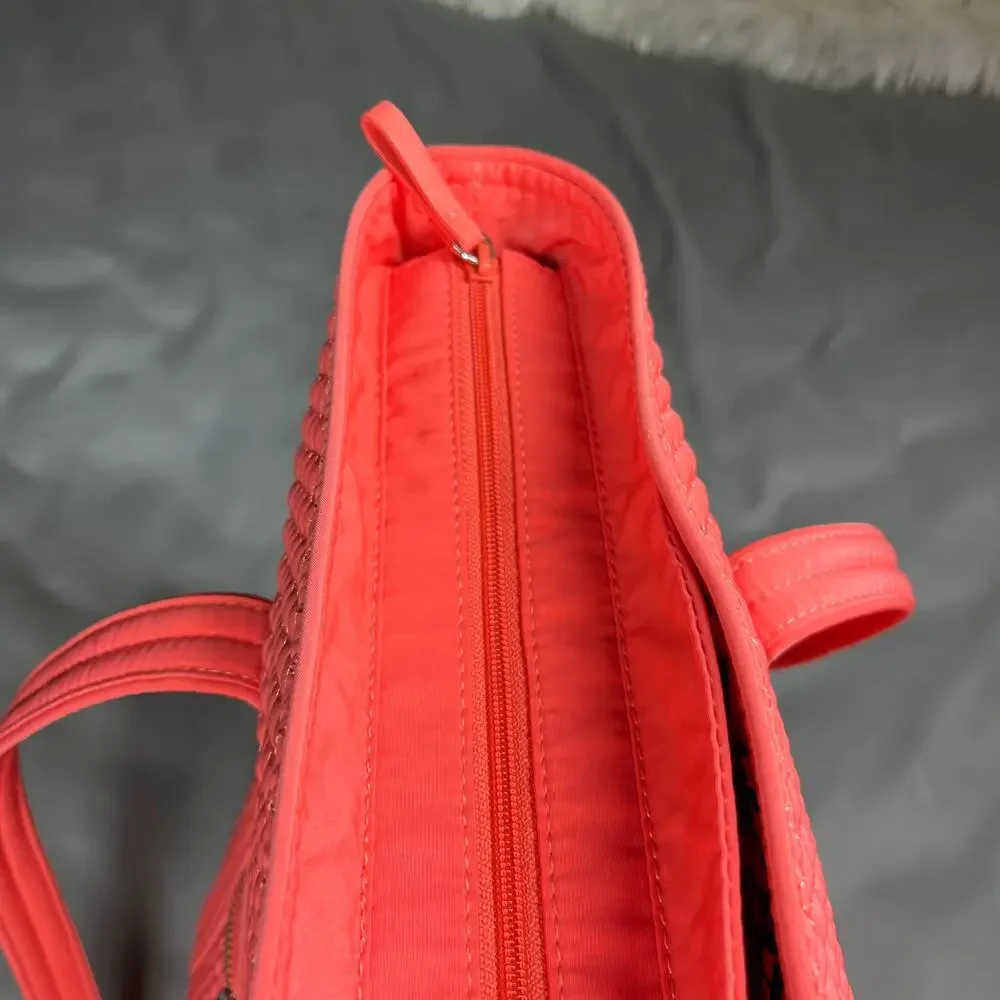 Vera Bradley Big Tote Bag Zip Top Quilted Coral Interior Pockets Bonus Clear Bag